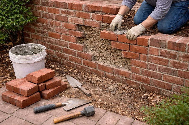 Brick Retaining Wall Repair in Greensboro, NC